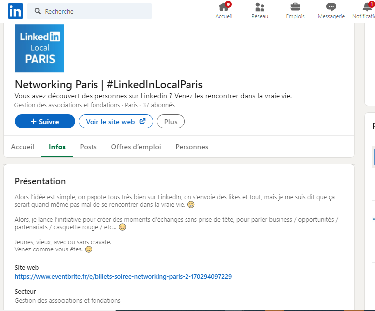 Page LinkedIn de l evenement