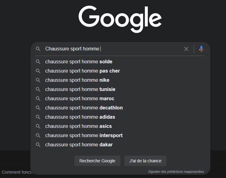 Recherche Google chaussure sport homme