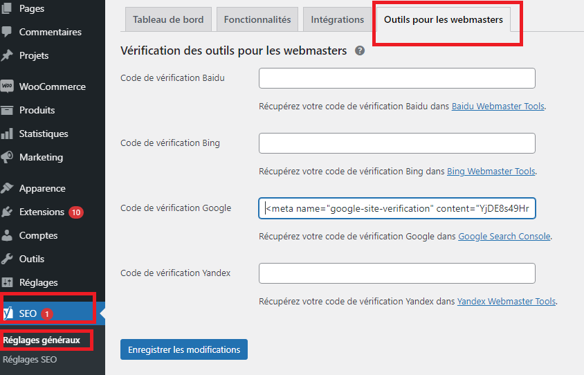 Outils pour les webmasters