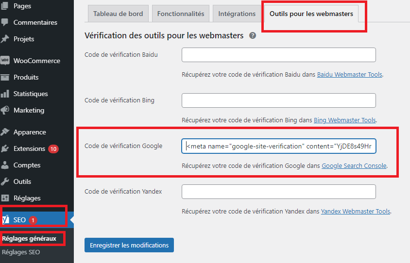 code de verification Google