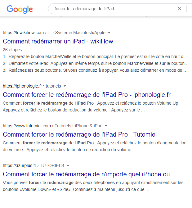 Recherche forcer le redemarrage de l ipad