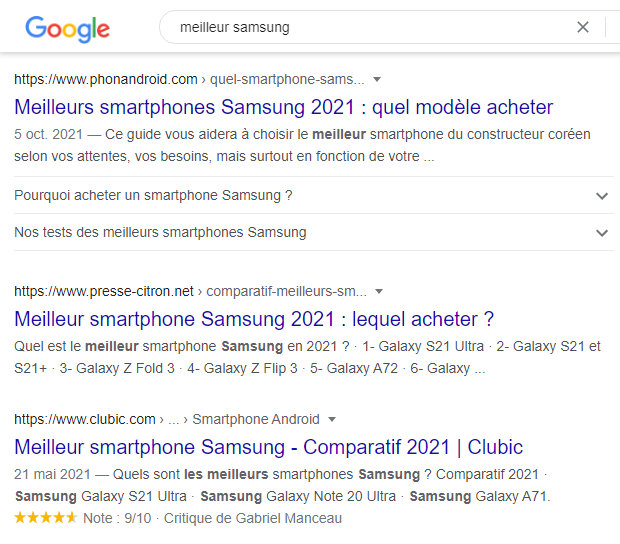 Recherche Google meilleur samsung