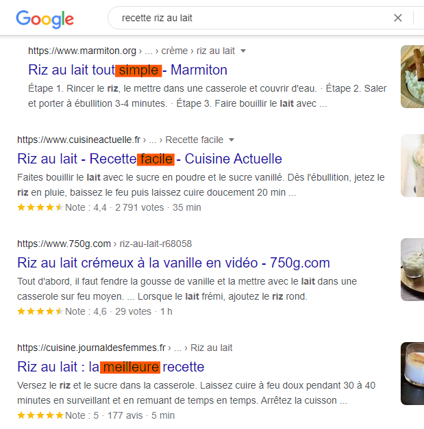 Recherche Googe recette riz au lait