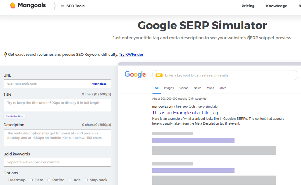 Simulateur de SERP Mangools