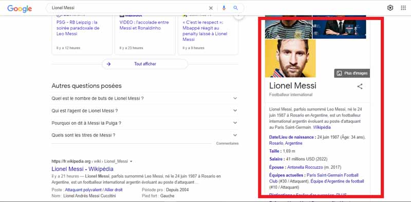 Recherche Lionel Messi Knowledge Graph