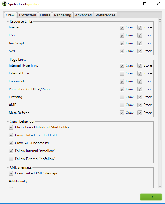 Spider configuratin