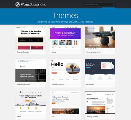 Palette de themes WordPress