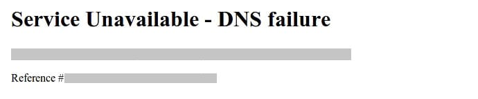 Service Unavailable DNS failure