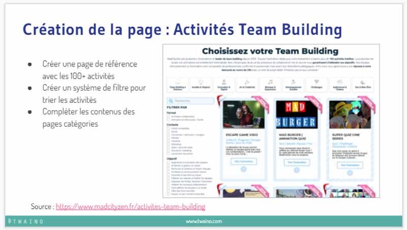 Creation de la page Activites Team Building