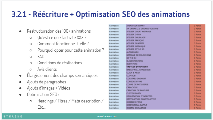 Reecriture et Optimisation SEO des animations