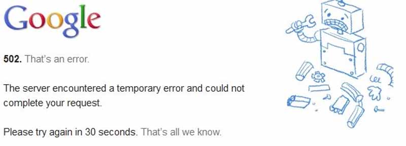  Google 502 C est une erreur