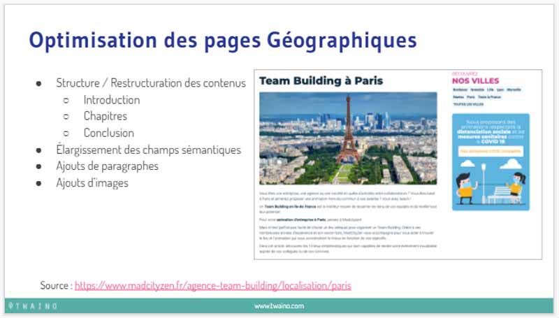 Optimisation des pages geographiques