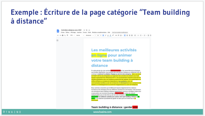 Exemple Ecriture de la categorie Team building a distance