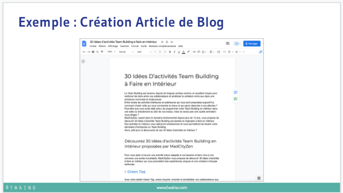 Exemple Creation Article de Blog