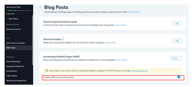 Enable AMP oon your Blog Post