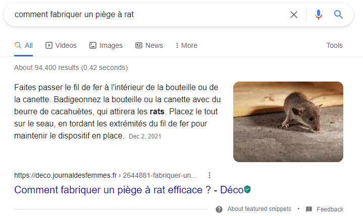 Recherche comment fabriquer un piege a rat