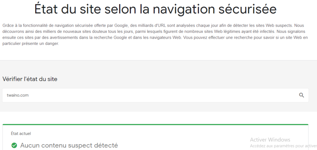 Etat du site selon la navigation securisee