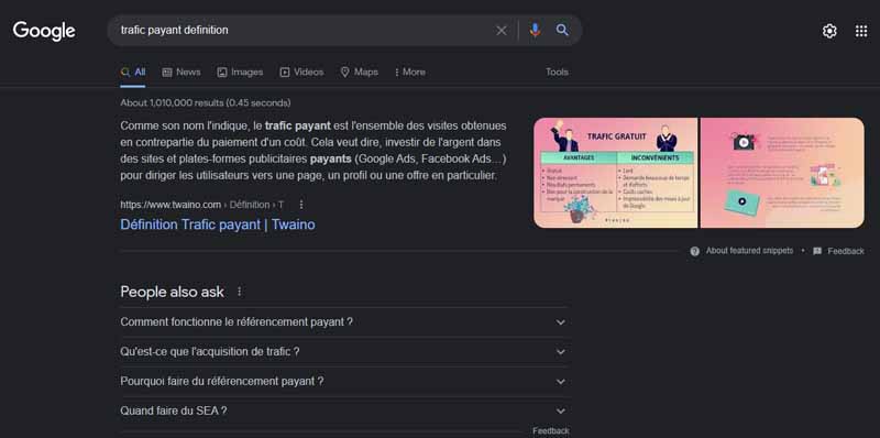 Requete Google trafic payant definition