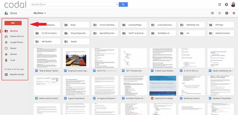 Barre laterale Google drive