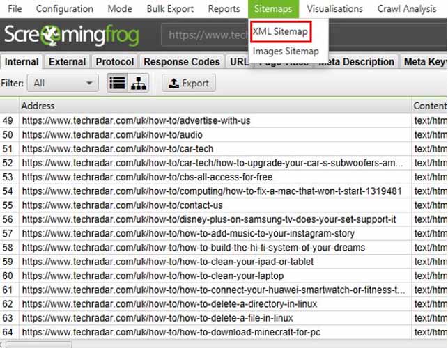 Creer un sitemap avec Screaming Frog