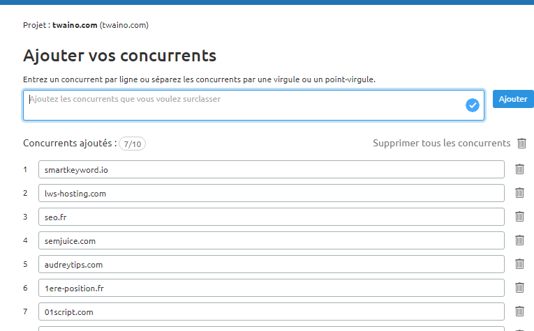 Ajout de concurrents