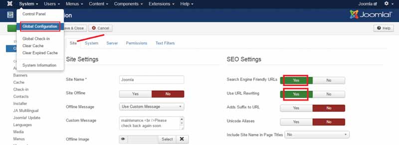 Activer les URLs SEF dans Joomla