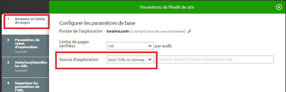 Parametres de l audit de site source d exploration