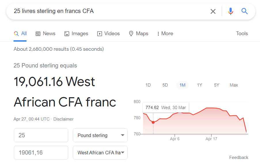 Convertir des unités avec google