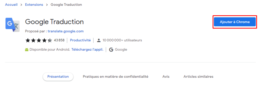 Extension Google Traduction