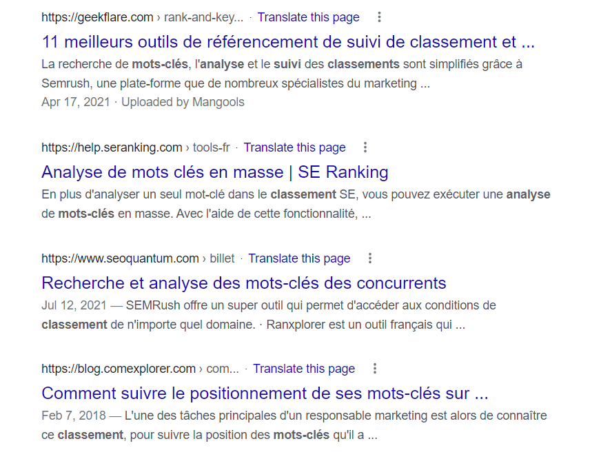 Recherche de pages contenant un des mots cles parmi un ensemble de mots cles