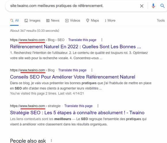 Recherche les pages d un site particulier