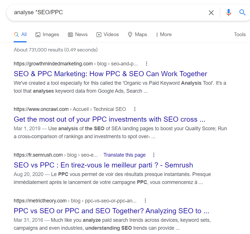 Recherche des mots-clés