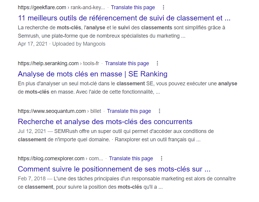 Analyse et classement des mots clés