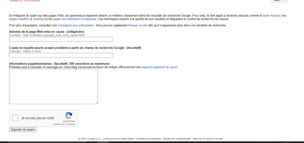 Etapes pour signaler un spam