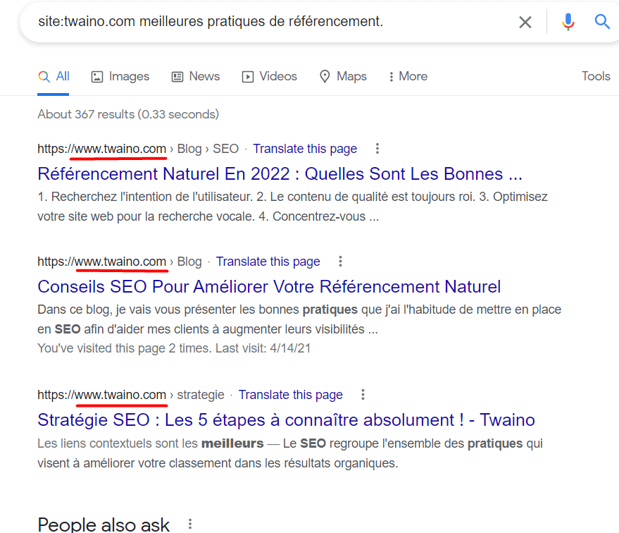 Rechercher les pages d’un site particulier