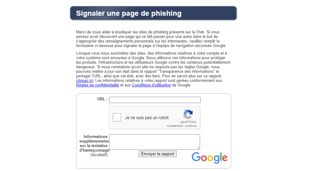 Signaler une page de pishing 
