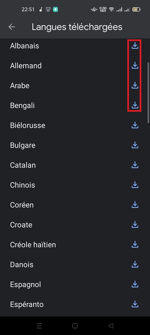Langues telechargees