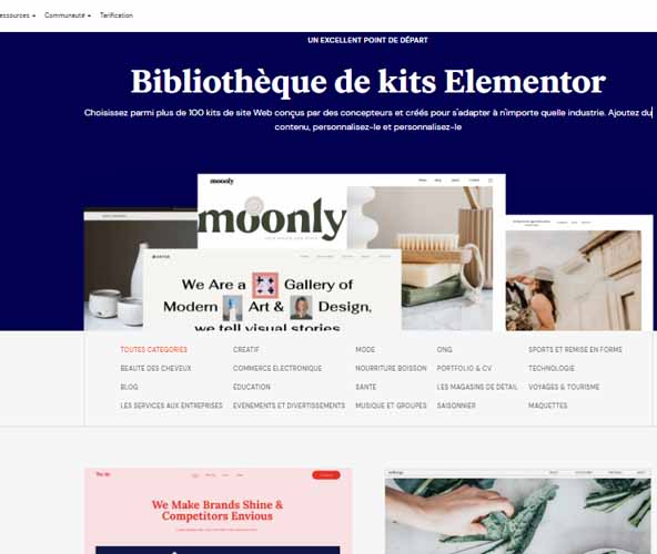 Bibliotheque de kits Elementor