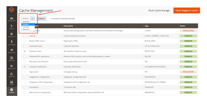 Configuration de la mise en cache sur Magento