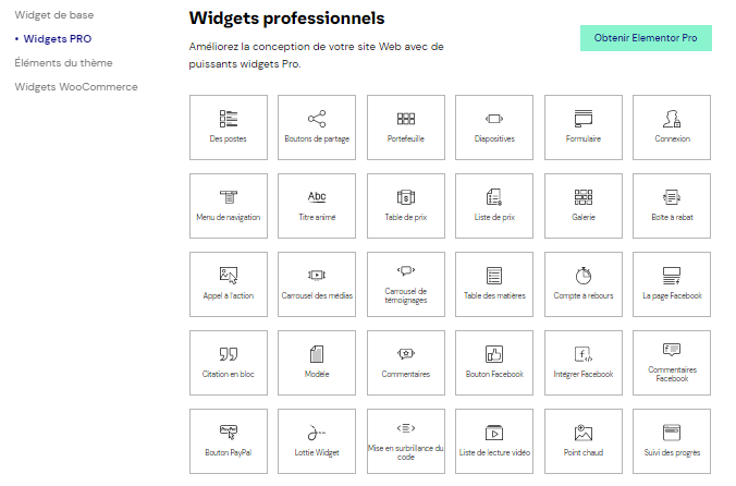 Widgets professionnels