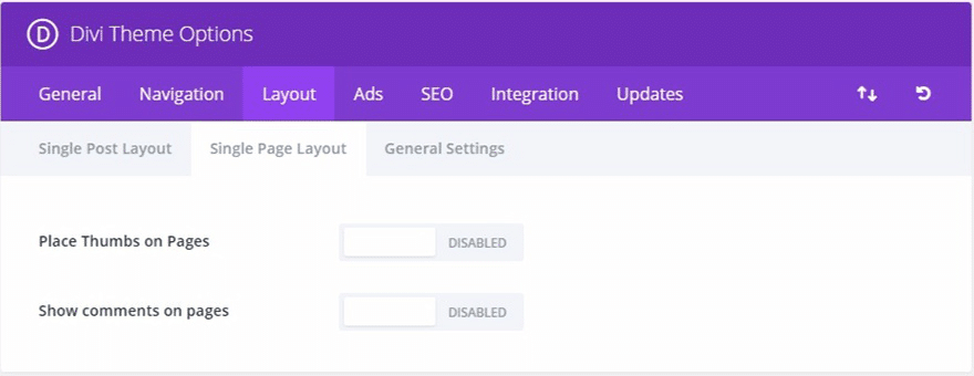 Divi Theme Options Single Page Layout