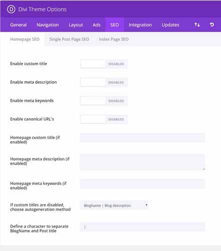 Divi Theme Options SEO