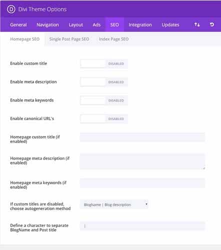  Divi Theme Options SEO