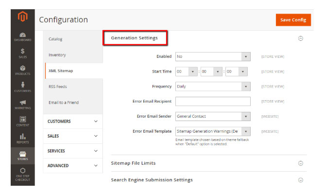 Confguration XML Sitemap