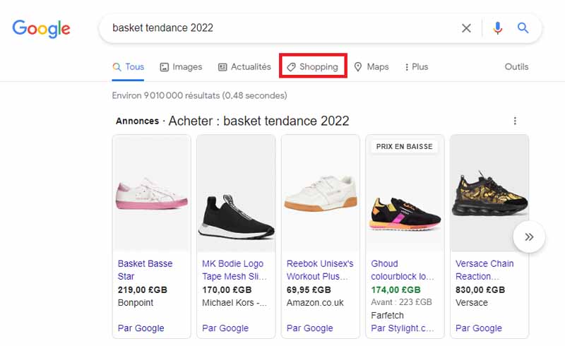 Recherche basket tendance 2022 Shopping