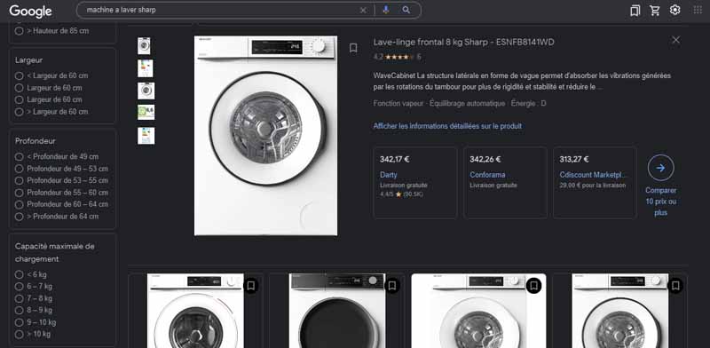 Google Shopping Recherche machine a laver sharp