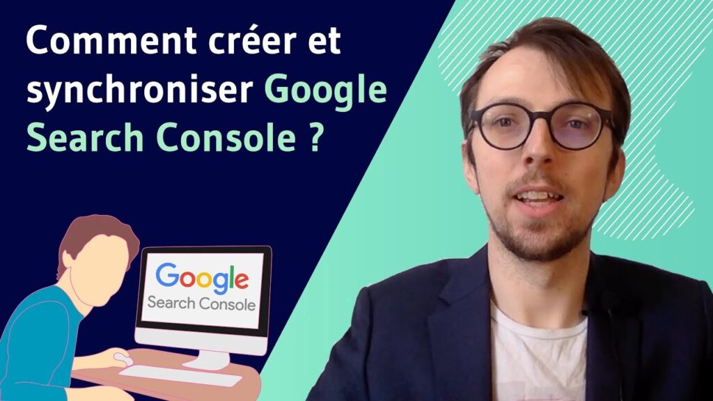 Homme avec lunettes expliquant Google Search Console sur ordinateur portable