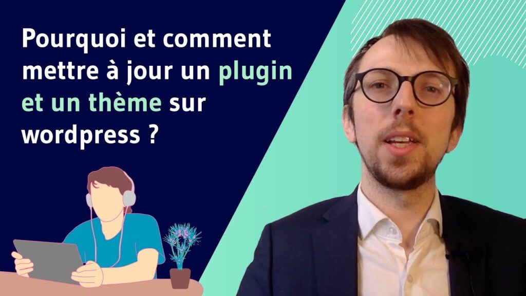 Homme portant lunettes et costume expliquant mise à jour WordPress