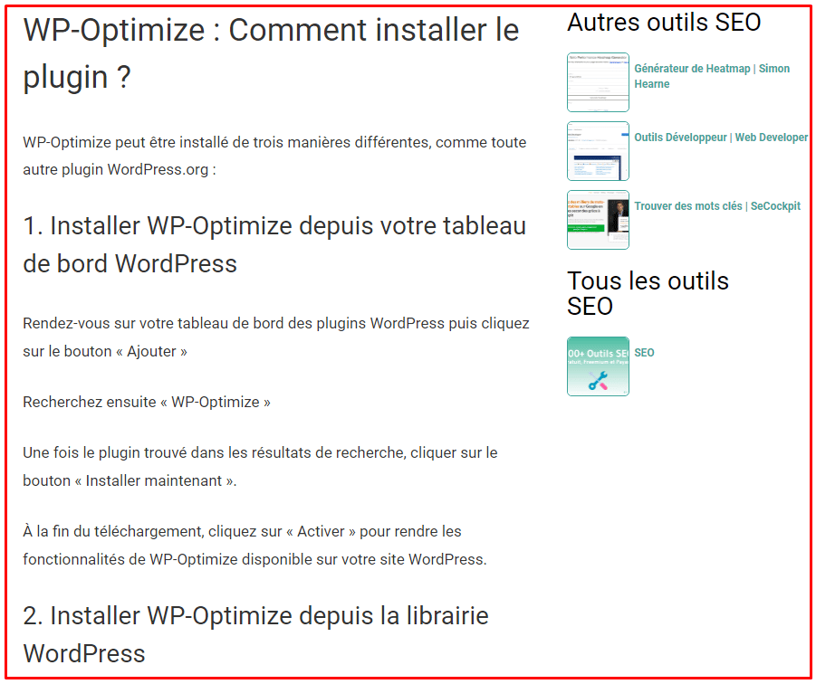 Outil plugin WP-Optimize