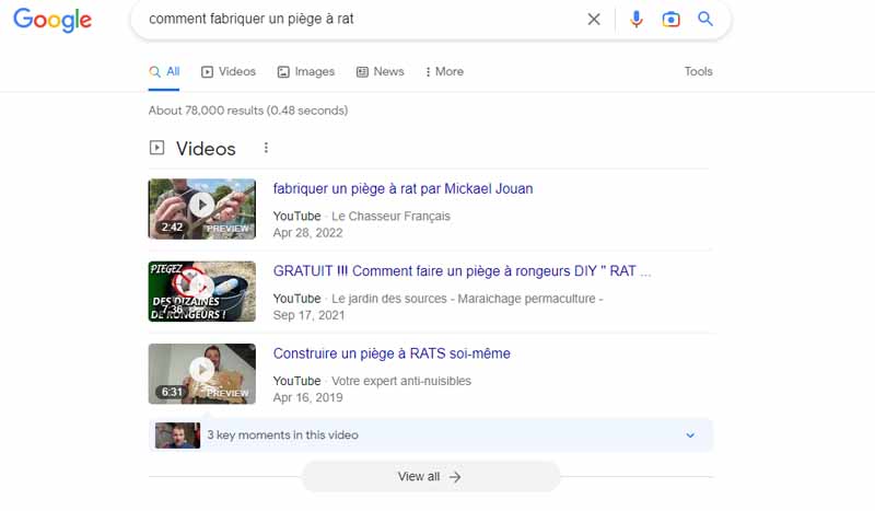 Recherche google comment fabriquer un piege a rat